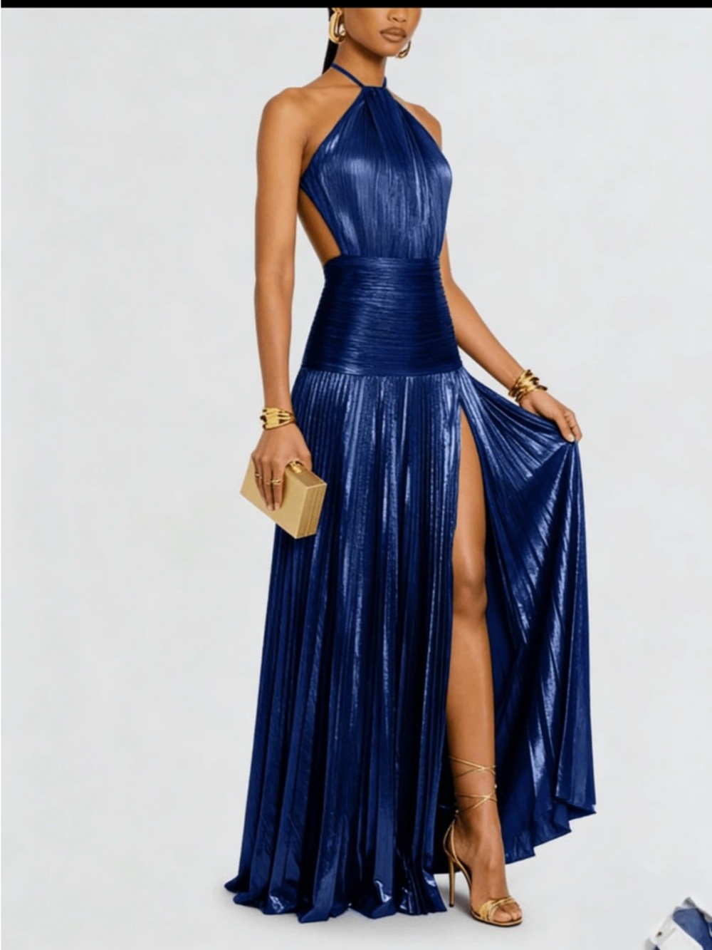 Women Blue Metallic Maxi / Gown Dress